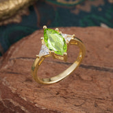 6 Prong Marquise Cut Three Stone Peridot Engagement Ring Anniversary Gift for Women